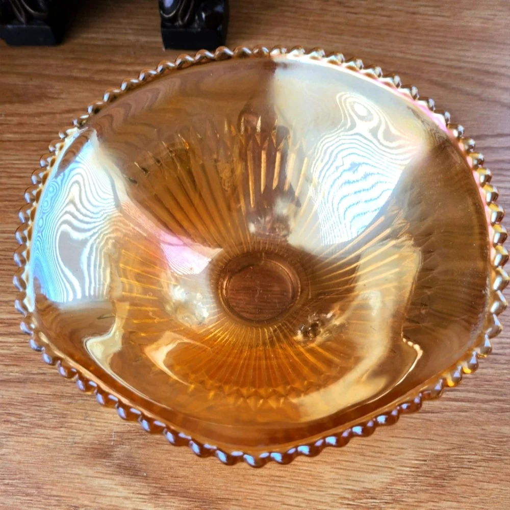 BEADED & FOOTED🧡VIntage Carnival Glass / Bowl🧡 - Picture 1 of 3